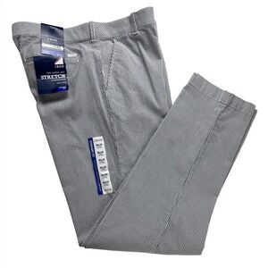 IZOD Mens Sandy Bay Seersucker Pants Cadet Navy Striped Straight Fit 36x34